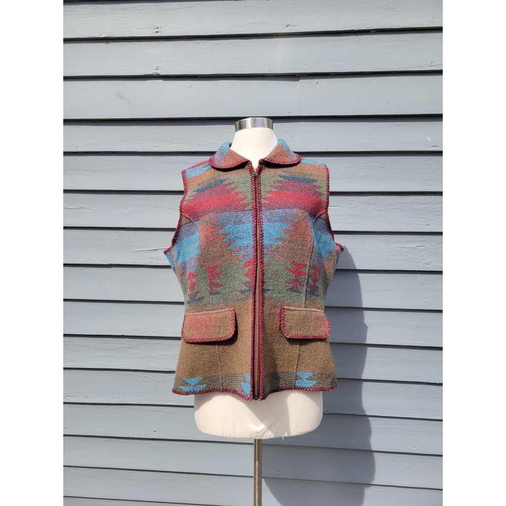 Vintage 90s Territory Ahead Vest Multicolor Southwestern Geometric Wool Blend L